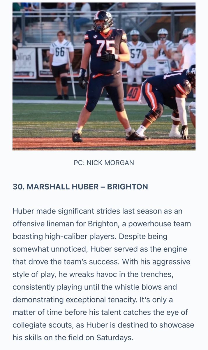 Marshall Huber (@marshallhuber75) on Twitter photo Thank you <a href="/SlingintheP/">Slingin’ the Pill Media™️</a> for the write up! I’m grateful to be on the top OL list.
<a href="/Jh75Huber/">Coach Josh Huber</a> <a href="/SuteraCasey/">Casey Sutera</a> <a href="/BrightonBengal/">Brighton Football</a> Thank you <a href="/SlingintheP/">Slingin’ the Pill Media™️</a> for the write up! I’m grateful to be on the top OL list.
<a href="/Jh75Huber/">Coach Josh Huber</a> <a href="/SuteraCasey/">Casey Sutera</a> <a href="/BrightonBengal/">Brighton Football</a>