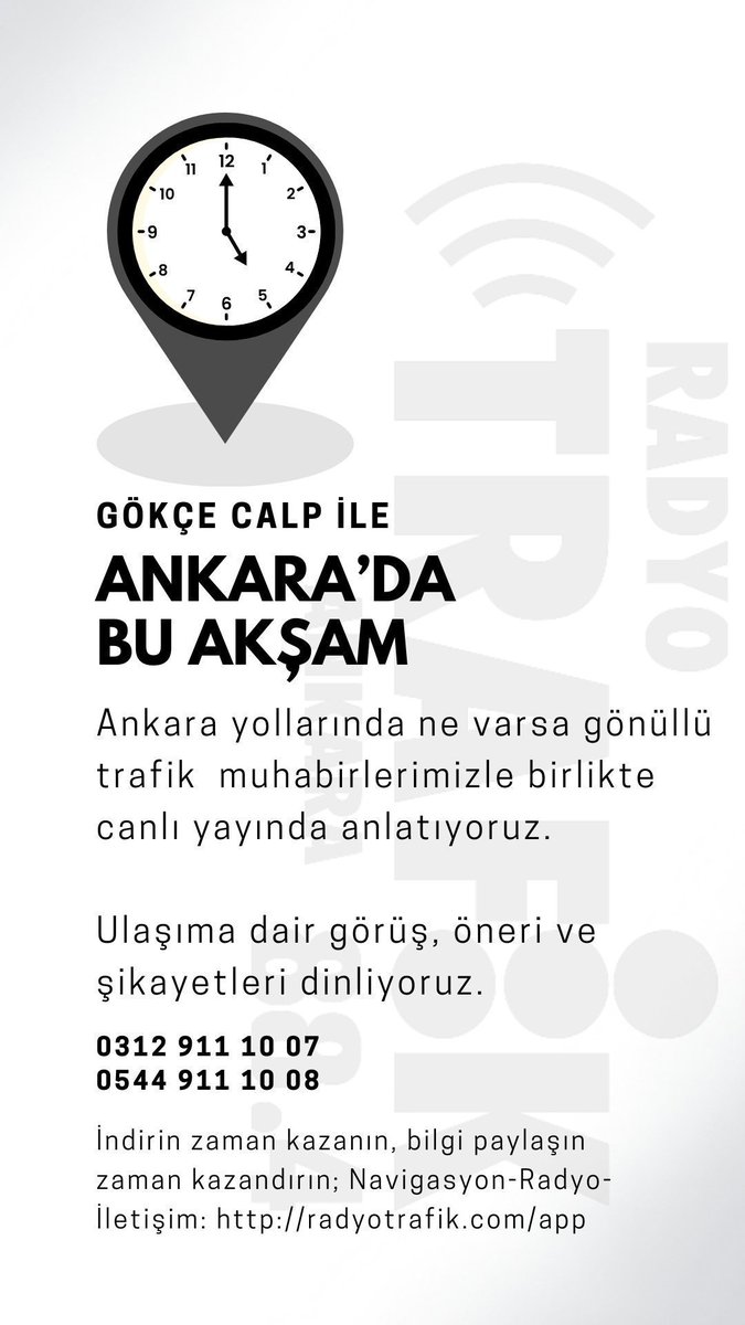 Gökçe Calp ile #AnkaradaBuAkşam başlıyor!  

Ankara yollarında ne varsa gönüllü trafik muhabirlerimiz ile birlikte canlı yayında anlatıyoruz. Ulaşıma dair görüş, öneri ve şikayetleri dinliyoruz.

Tel: 0312 911 10 07 WhatsApp: 0544 911 10 08

İndirin zaman kazanın, bilgi paylaşın…