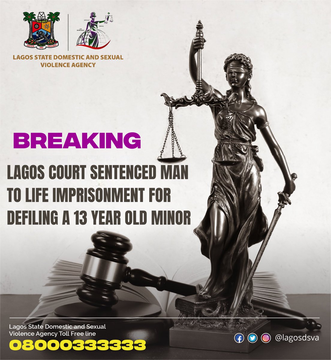 JUSTICE HAS BEEN SERVED ⚖️ The Lagos State Sexual Offences & Domestic Violence Court Sentenced, Chukwudi Anyanwu 32-year-old Software Engineer, to Life Imprisonment for Defiling a 13 Year Old Minor. His name will be registered in the Sexual Offenders Register as maintained by