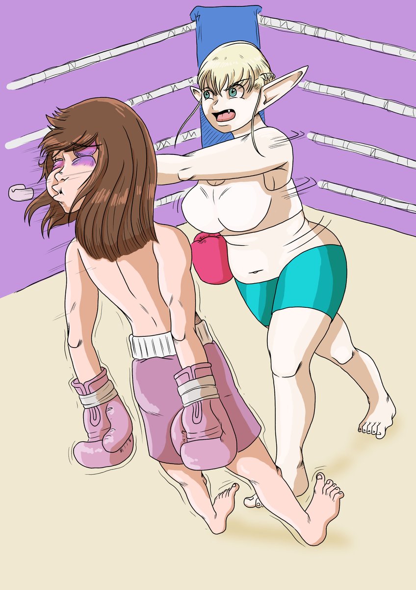 Belated birthday gift for deviantart.com/boxingjobber Our chubby cutie Elfuda gives Lexi a good left hook in their boxing match! Elfuda belongs to @synecdoche445 #boxing #mixedboxing #PlusSizedElf