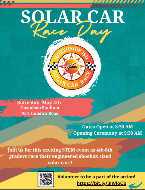 Guess what!? You didn't miss it! Our Solar Car Races were rescheduled to Saturday, May 4th! We would love for you to volunteer and see first hand what our students can do! Use the flier below to sign up!
