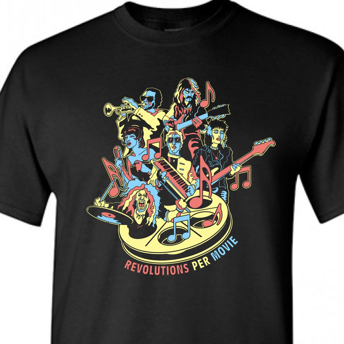 Limited edition Revolutions Per Movie t-shirt designed by @jtojto is available for order now! You got your new waver, your rocker, your soul singer all belting it out on this beautiful shirt 100% cotton shirt. We are taking orders until June 9th, revolutionspermovie.bandcamp.com