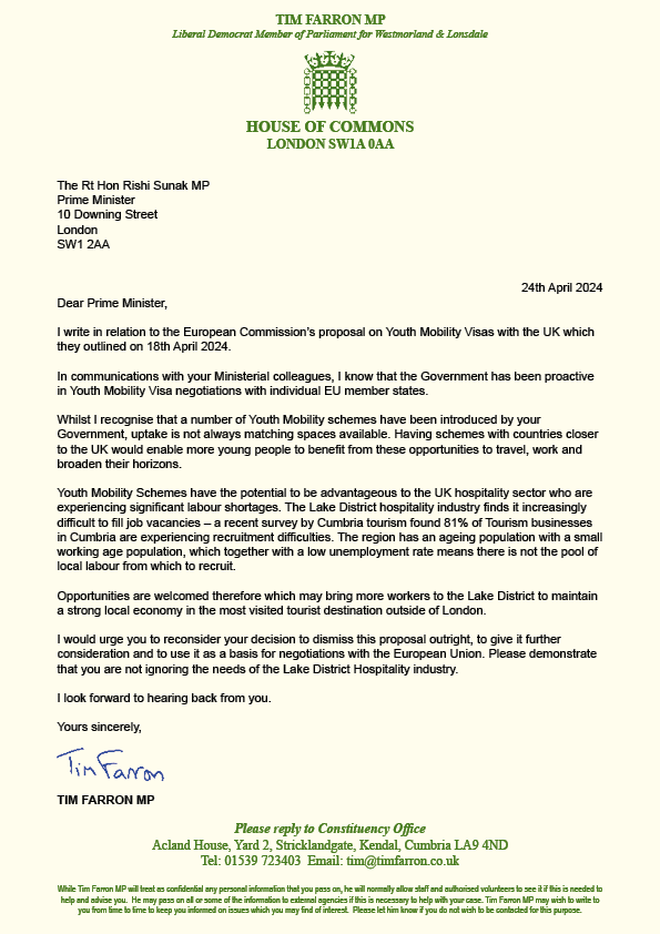 Frustrating that Rishi Sunak has rejected the European Commission's offer of a youth mobility scheme. This would have helped hospitality businesses here who are struggling to recruit staff, and given our young people fantastic opportunities abroad. The PM should reconsider 👇