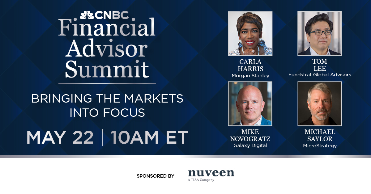 MAY 22nd👉We have a packed schedule for our #CNBCFA Summit featuring speakers @carlaannharris, @fundstrat, @novogratz, @saylor and many others who will cover the latest in the markets and what's to come. Join us to get the intel. REGISTER: bit.ly/4aMggwj