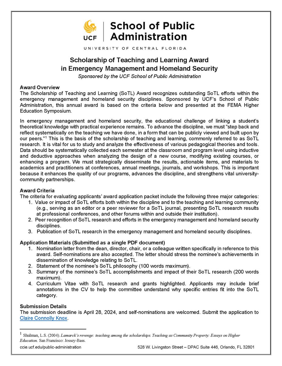 Dr. Jason Rivera (@dr_jason_rivera) on Twitter photo If you have not already applied, the Scholarship of Teaching and Learning Award in Emergency Management and Homeland Security has extended its deadline to April 28th. Please apply and submit to <a href="/DrEcoclaire/">Dr. Claire Knox</a>. <a href="/SECMatASPA/">SECM</a> <a href="/HazCenter/">Natural Hazards Center</a> <a href="/UDELDRC/">Disaster Research Center, University of Delaware</a> <a href="/fema/">FEMA</a> If you have not already applied, the Scholarship of Teaching and Learning Award in Emergency Management and Homeland Security has extended its deadline to April 28th. Please apply and submit to <a href="/DrEcoclaire/">Dr. Claire Knox</a>. <a href="/SECMatASPA/">SECM</a> <a href="/HazCenter/">Natural Hazards Center</a> <a href="/UDELDRC/">Disaster Research Center, University of Delaware</a> <a href="/fema/">FEMA</a>