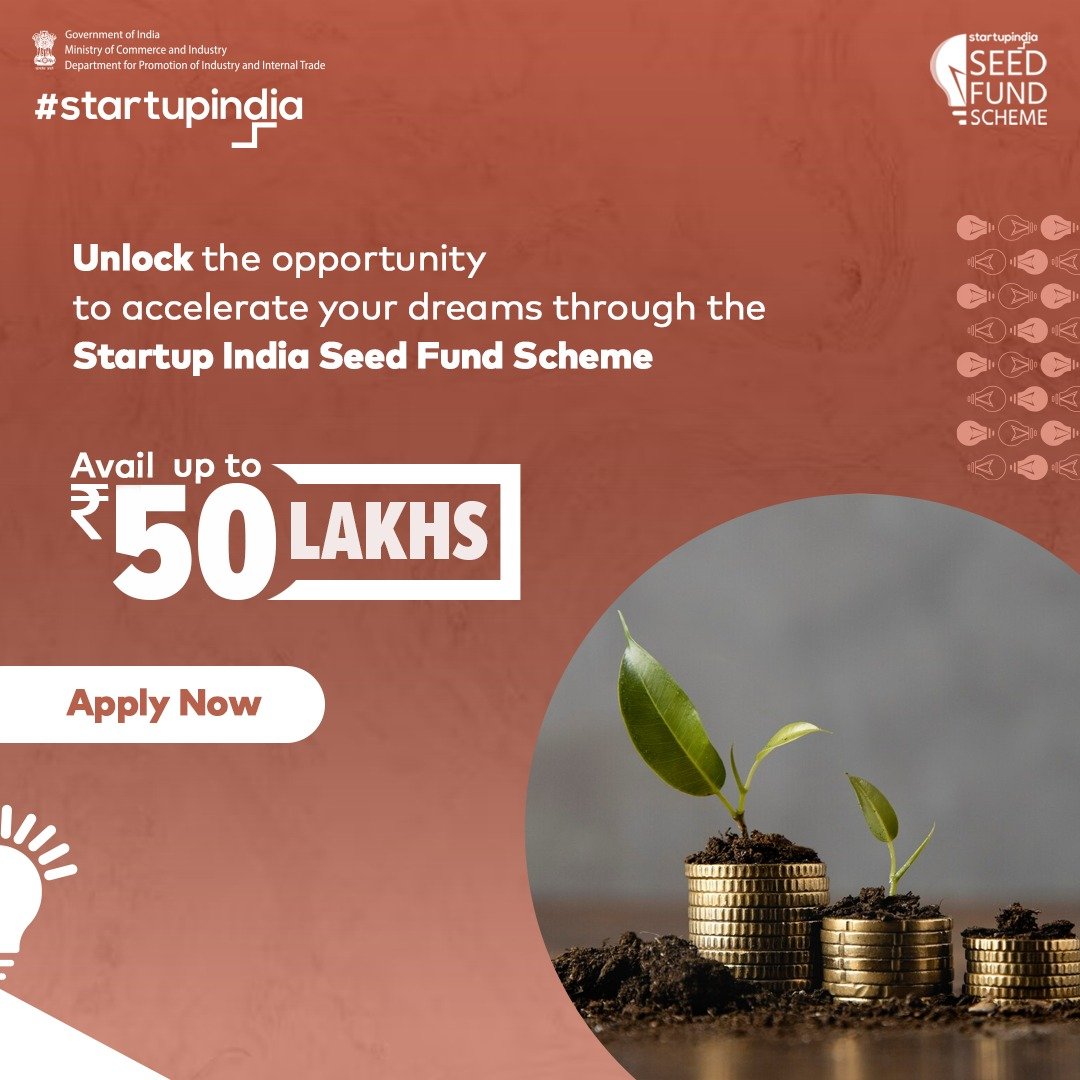 With funding support of up to ₹50 Lakhs, you can breathe life into your startup dreams. Embrace this opportunity to accelerate your journey— Apply now: bit.ly/3E75Fz0 #StartupIndia #SeedFundScheme #SeedFunding #Fundings #BusinessFunds #Startups #SeedFunds #DPIIT