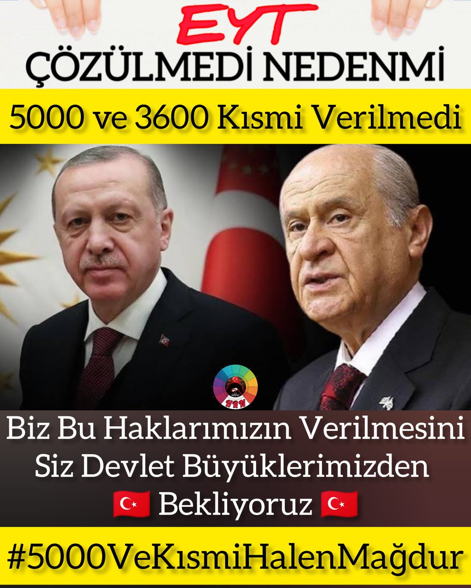 Sn.Cb.<a href="/RTErdogan/">Recep Tayyip Erdoğan</a> 
Devlet sözüyle borçlanmış Eyt'li için 5000 Gün ve Kısmi 3600 Gün
50-55 yaş ile emeklilik hakkının
iadesi adaletin şartıdır.
Acilen Gereğini Arz Ederim.
<a href="/omerrcelik/">Ömer Çelik</a>
<a href="/_cevdetyilmaz/">Cevdet Yılmaz</a>
<a href="/yilmaztunc/">Yılmaz TUNÇ</a>
<a href="/efkanala/">Efkan Âlâ</a>
<a href="/Akparti/">AK Parti</a>
#EytDosyası5000VeKısmiyleKapanır