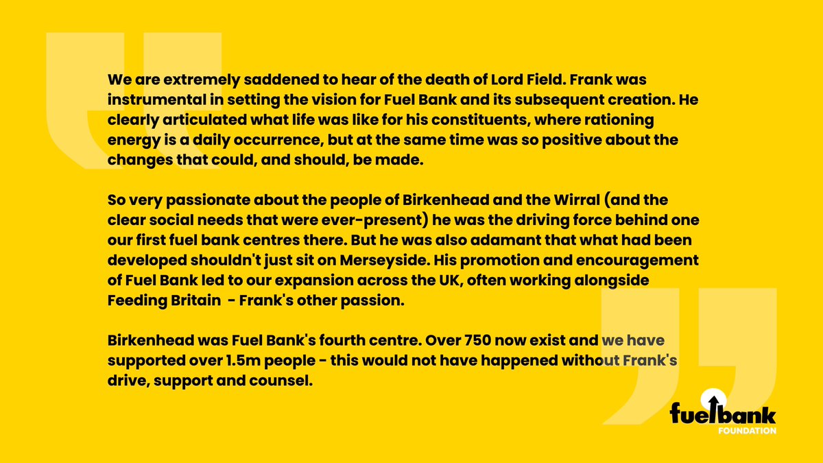 Matthew Cole, head of Fuel Bank Foundation, pays tribute to Frank Field, who sadly passed away today.