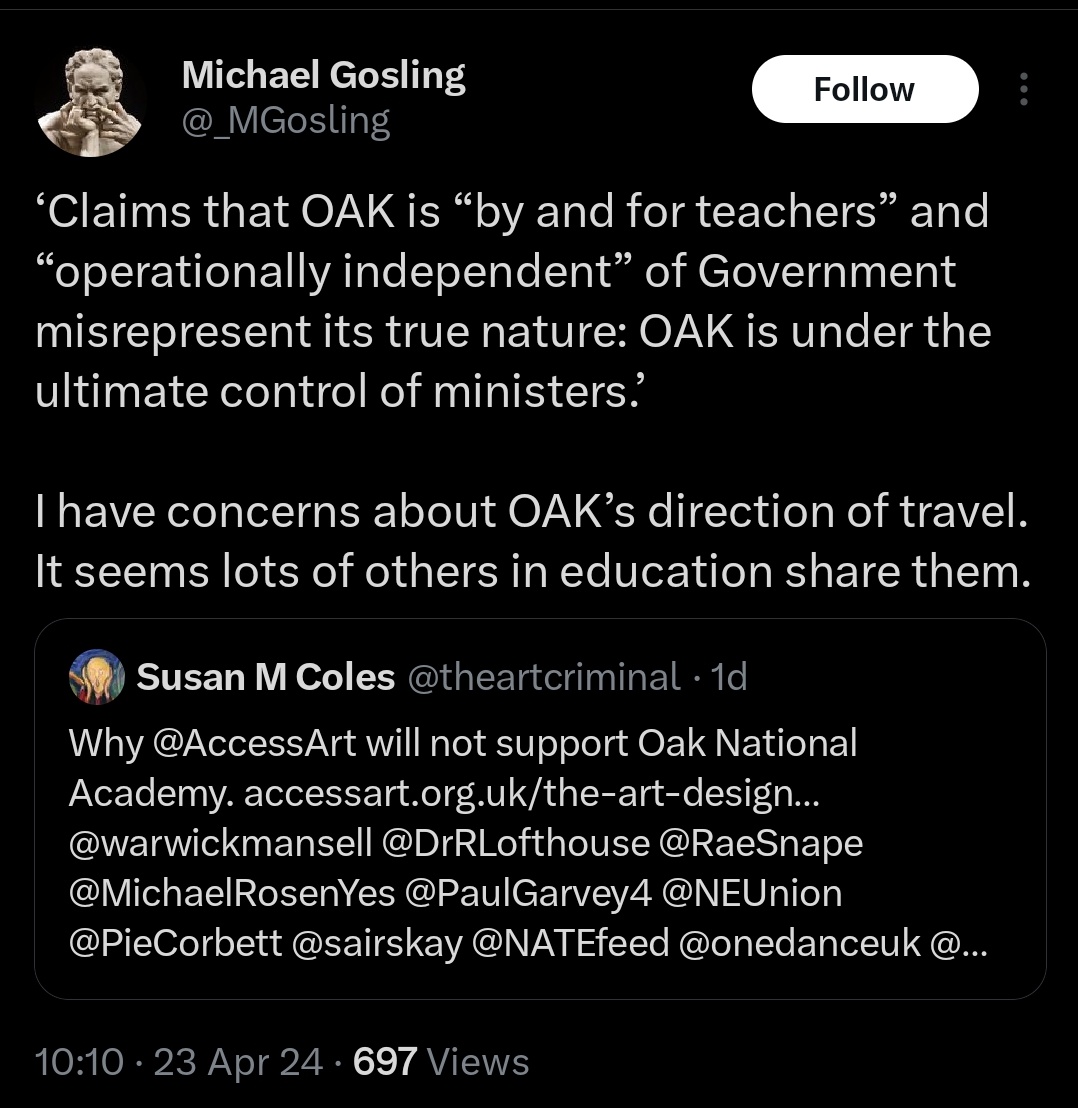 Why does he have a concern on Oaks independence but not @Ofstednews which has been seen to be influenced by government. Is it because he has services he wants to sell which Oak is providing without his Trusts input and @Ofstednews has enabled him to grow the empire? #hypocrisy…