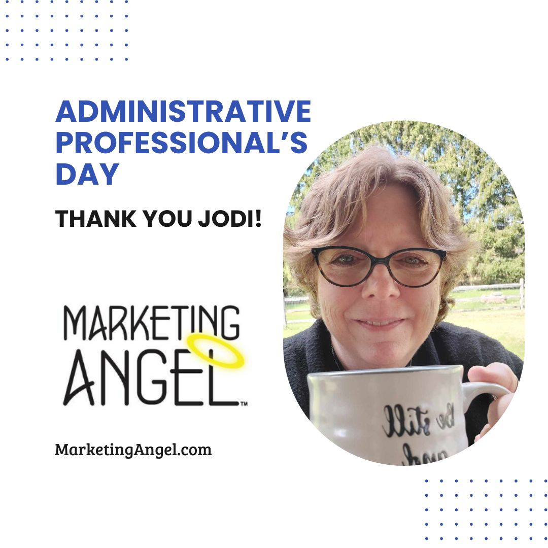 Angel4tweet's tweet photo. Jodi - you are MORE than an Administrative Professional - you are the Project Manager GLUE that holds Marketing Angel together. THANK YOU! Our clients are better served because of you! Thank You.  ~ Angel 

#administrativeprofessionalsday #theglue https://t.co/QBMFk2pjEM