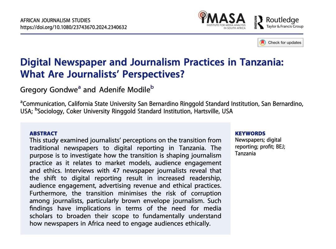 Dr. Greg Gondwe (@gregorygondwe) on Twitter photo New Pub Alert! Our long-awaited piece with Dr. Adenife Modile is finally here. We are grateful to <a href="/AfrJournStud/">African Journalism Studies (AJS)</a> and the diligent reviewers. Check it out at tandfonline.com/doi/epdf/10.10… New Pub Alert! Our long-awaited piece with Dr. Adenife Modile is finally here. We are grateful to <a href="/AfrJournStud/">African Journalism Studies (AJS)</a> and the diligent reviewers. Check it out at tandfonline.com/doi/epdf/10.10…