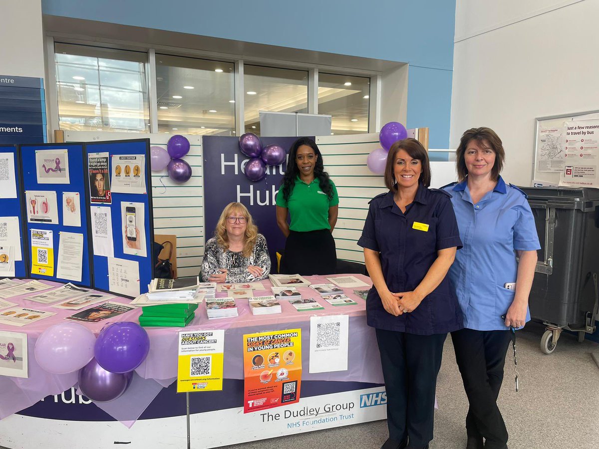 April is testicular cancer awareness month. The urology team are down in the health hub today promoting the signs and symptoms to both staff and public 🙂 @DudleyGroupNHS #TesticularCancerAwarenessMonth