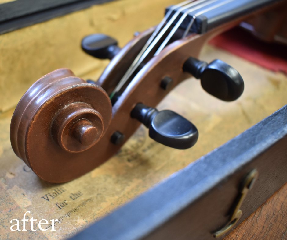 This fiddle scroll and case was cleaned up, preserved, and rejuvenated! Looking so close up you can really see the difference!

#mumfordrestoration #fiddlepreservation #woodrestoration #familybusiness #northcarolina #raleighnc