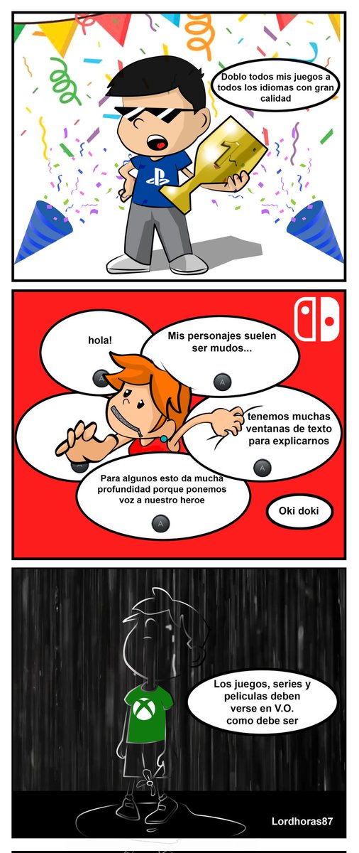 Lordhoras87's tweet image. Ya tenemos la nueva viñeta de la semana! Espero que os haga sonreír y agradezco que compartáis ❤️ en esta ocasión hablamos del doblaje de los videojuegos 
#consolas #Xbox #PlayStation #NintendoSwitch