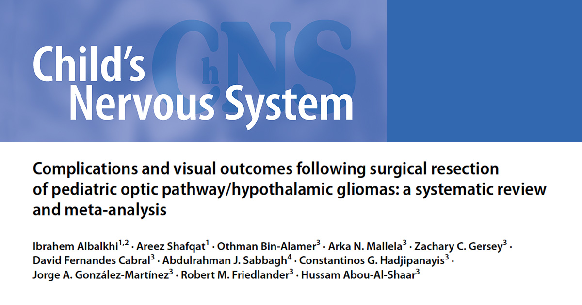 Surgical resection of symptomatic, large pediatric optic pathway/hypothalamic gliomas can result in favorable vision outcomes in most patients. link.springer.com/article/10.100… @ChildrensPgh @hadjiMDPhD @haboualshaar @amallelaMD @DrRFriedlander @dtfernandesc @Obinalamer @ibrahemalbalkhi