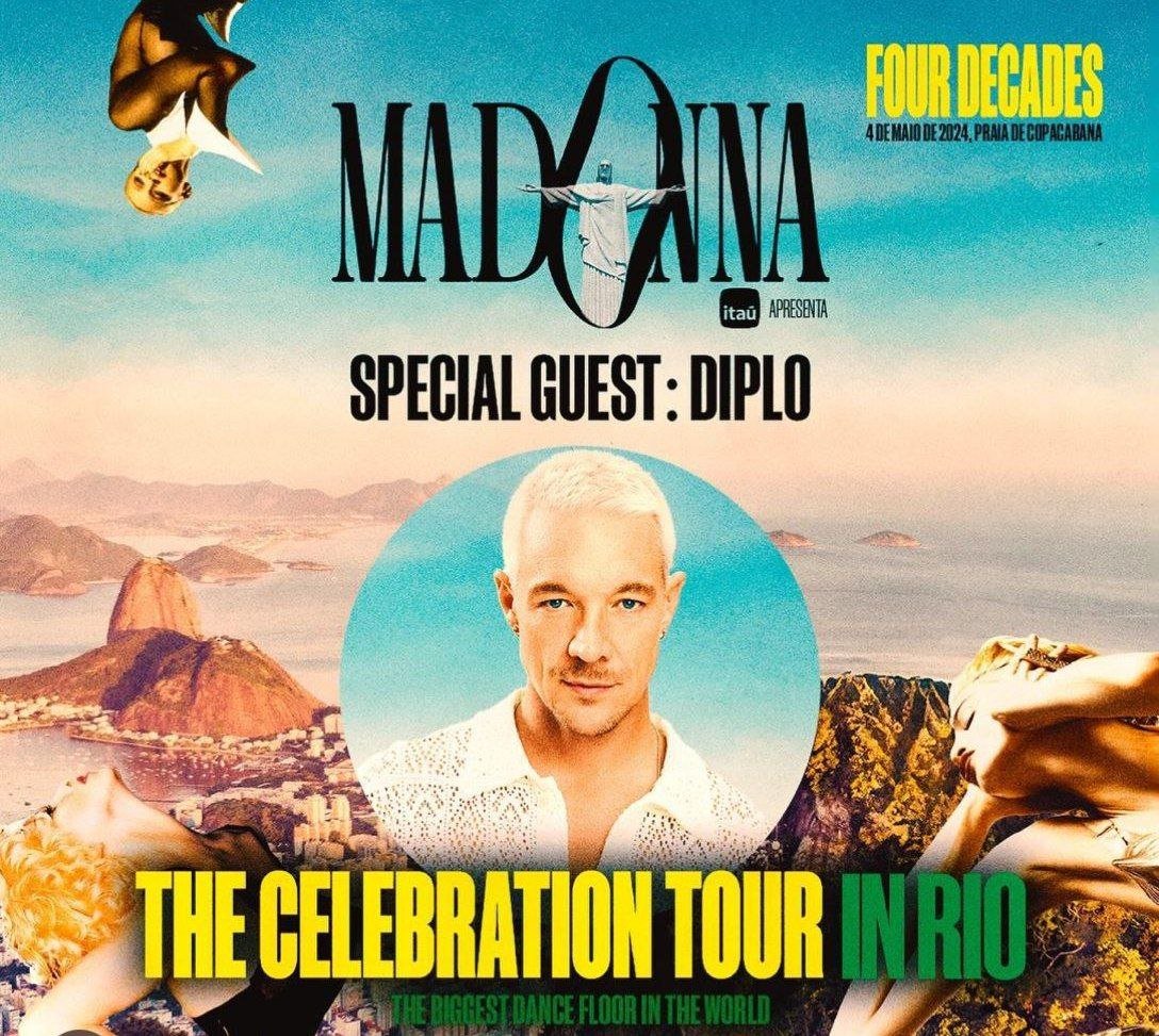 Hoje, foi divulgado pela Bonus Track que Diplo ficará responsável pelo ato de abertura da “Celebration Tour” no Brasil. O DJ subirá no palco às 20h da noite.
