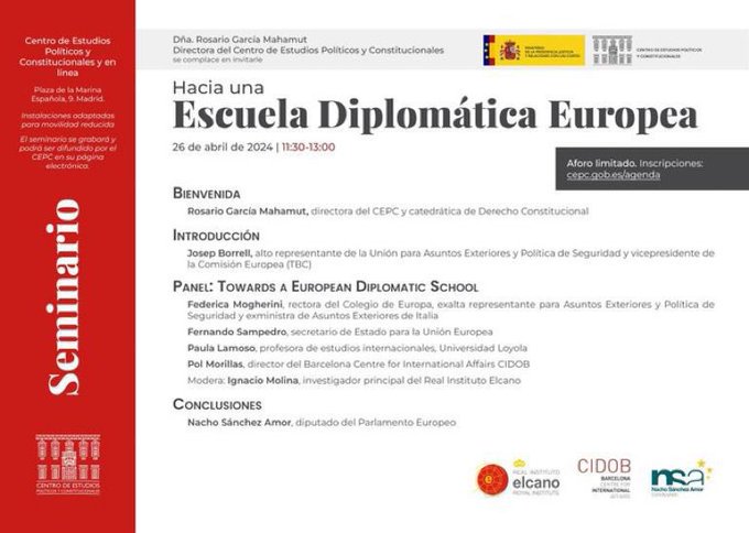 El viernes a las 11.30, la investigadora de @LoyolaAnd Paula Lamoso participará junto a @NachoSAmor @JosepBorrellF @FedericaMog @FernandoSMEU @polmorillas @_ignaciomolinapor en unas jornadas sobre la creación de una Escuela Diplomática Europea Inscríbete cepc.gob.es/agenda/seminar…