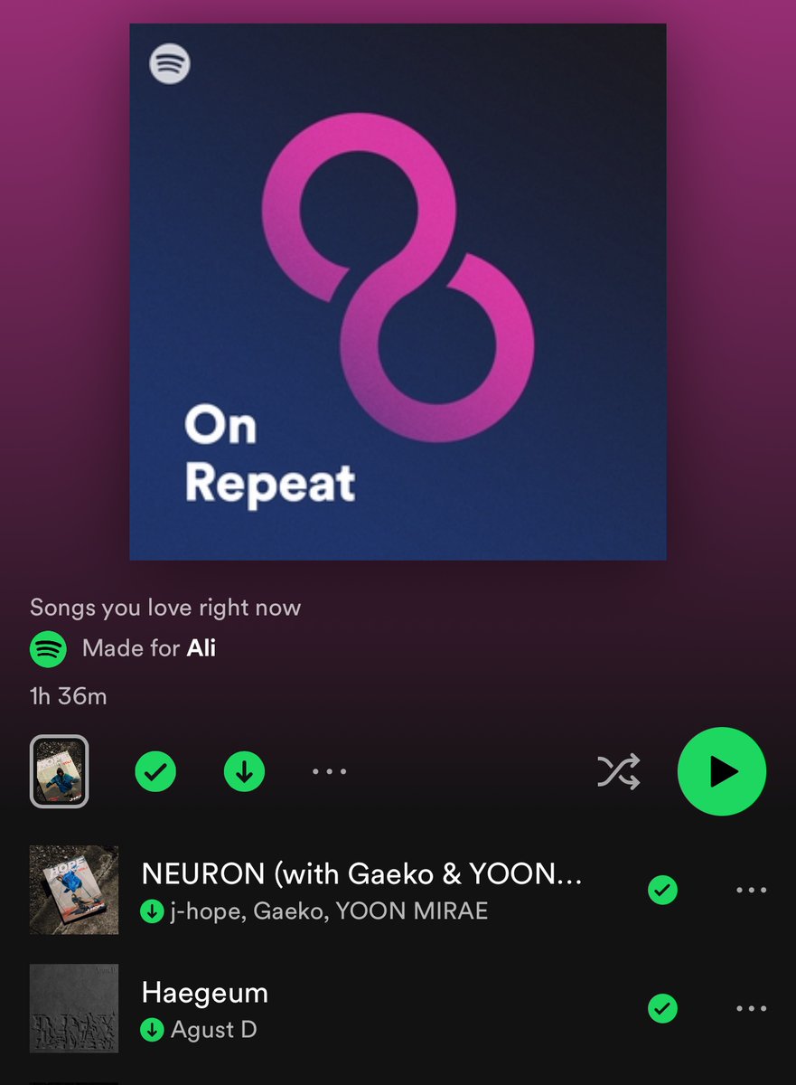 AllisonJDH's tweet photo. NEURON CHALLENGE
1. Check if Neuron is at the top of your Spotify On Repeat playlist.
2. If it is: post a screenshot + a favorite photo of Hobi.
3. If it isn't: play HOTS and a focused playlist until it is. Then do 2.π
#NeuronChallenge #JHOPE https://t.co/alXCp98leK