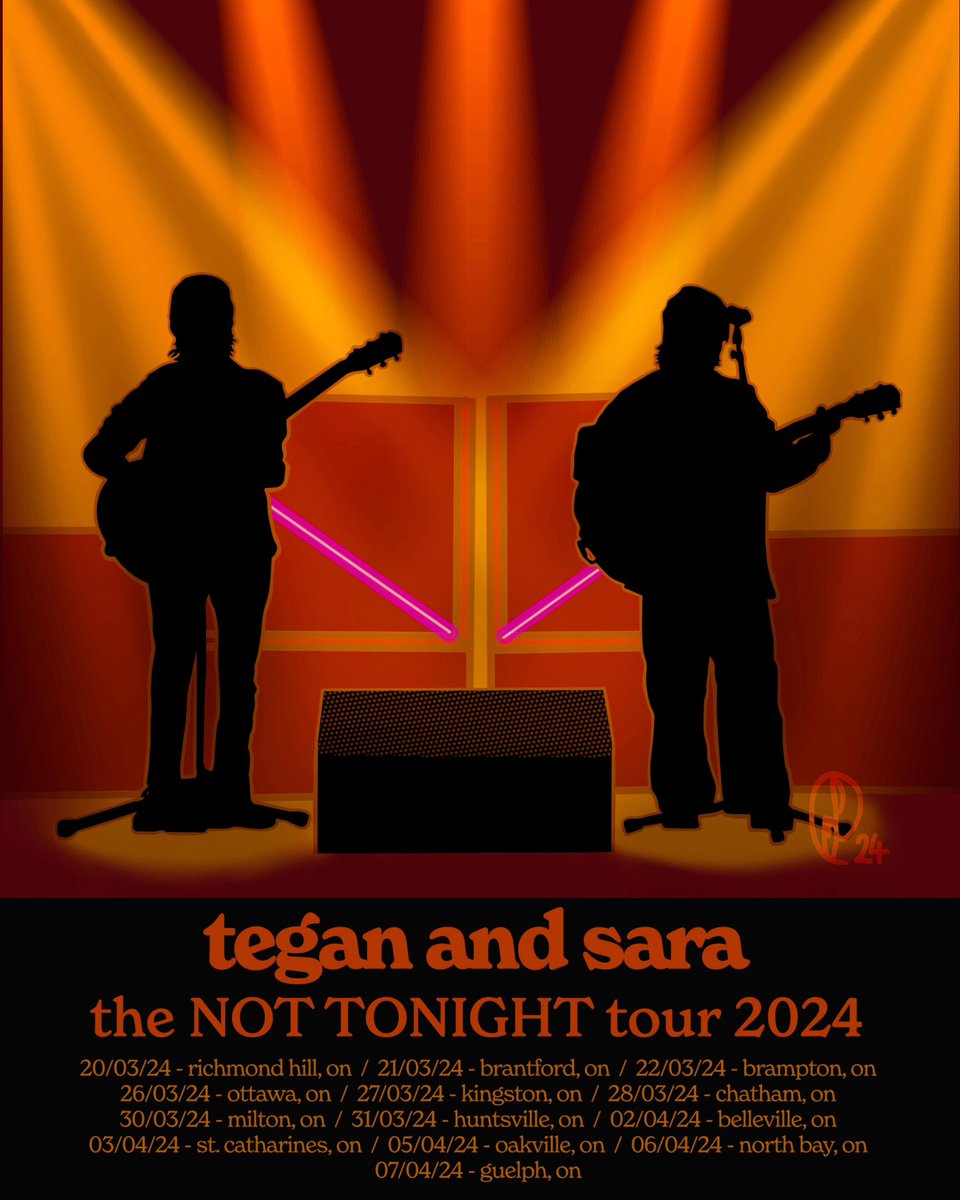 Had some fun creating a poster inspired by the recent Not Tonight Tour. I hope that we get to hear those reimagined songs again, because <a href="/teganandsara/">Tegan and Sara</a> sounded better than ever 💛❤️🧡
All hand drawn 🎨 
#teganandsara #nottonight #nottonighttour #ifitwasyou #IIWY