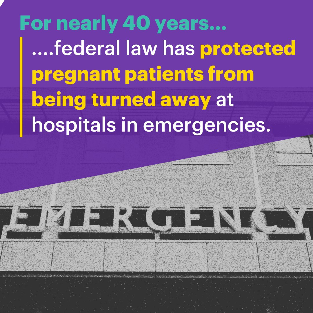 For nearly 40 years, federal law has protected pregnant patients from being turned away at hospitals in emergencies. Now, #SCOTUS is considering denying pregnant people this protection. Learn more by reading our amicus brief with @nwlc and others: bit.ly/4d6t6Yi