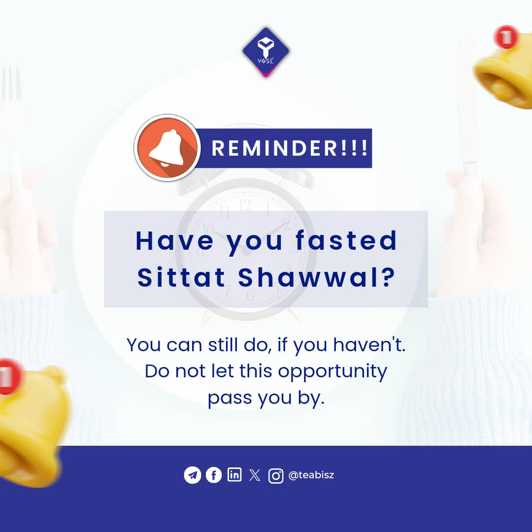 Muslim brothers and sisters, this is to remind you to fast the Sittat Shawwal if you haven't and may Allah accept it if you have completed yours. (Aameen)

As Salam Alaekum Warahmotulahi Wabarakatuh!!!

#Teabisz #Sunnah #Muslim #Ramadan2024 #EidIlFitri #Shawwal #Hijrah #Islam