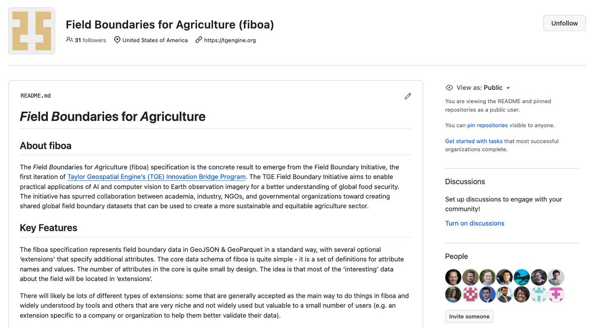 Announcing fiboa (Field Boundaries for Agriculture), a new project with Taylor Geospatial Engine focused on improving interoperability of farm field boundary data and other associated agriculture data cloudnativegeo.org/blog/2024/04/i…