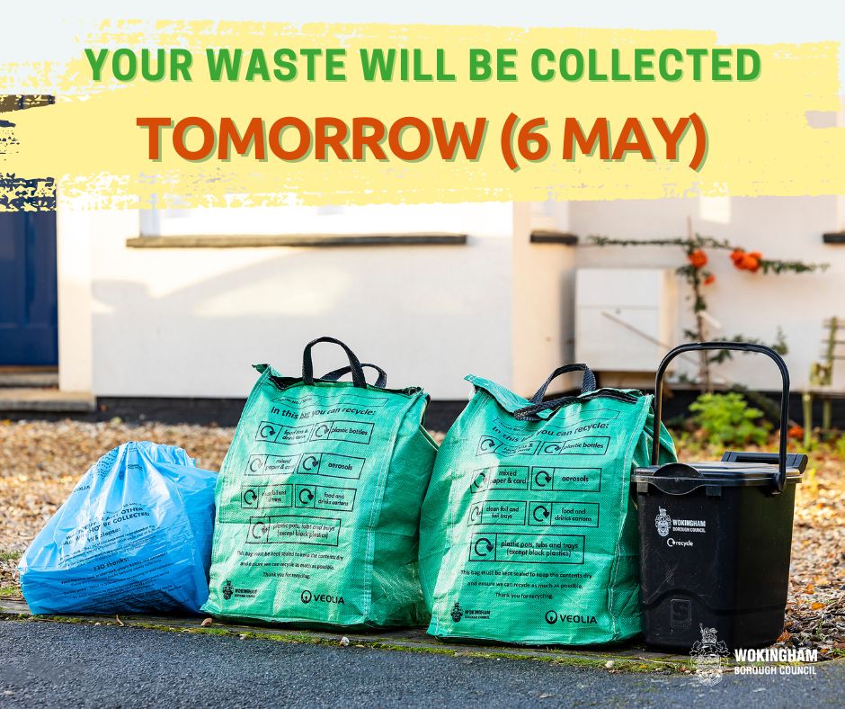 ♻ If you're due a waste collection tomorrow (Monday 6 May), it will still be picked up even though it's a bank holiday 🕠 Our crews will start earlier than normal at 5.30am, so please leave your waste out the night before