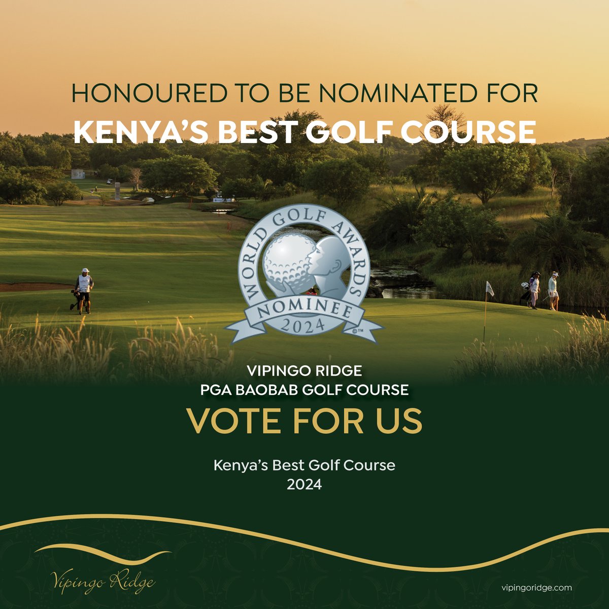 It is with great honour to announce that Vipingo Ridge has once again been nominated at the World Golf Awards category of KENYA’s BEST GOLF COURSE 2024.   To win, we need your vote please.  Click Here to Vote: worldgolfawards.com/award/kenya-be…  Thank you and see you soon!