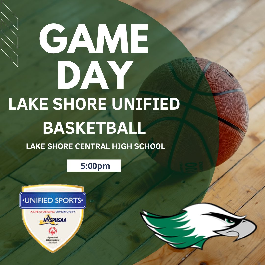 ‼️🦅 ITS GAME DAY 🦅‼️ Come on out to support the Unified Basketball Team tonight at 5:00pm in the high school gym!! Lets PACK THE NEST!!! 🪹 🦅‼️ @LakeShoreCSD @EaglesLSHS @UnifiedSportsNY