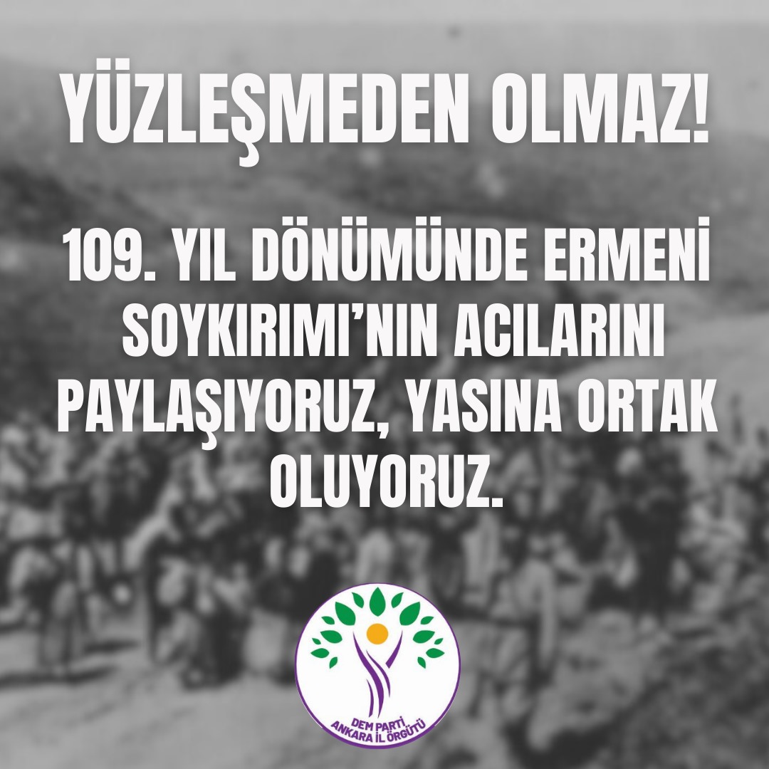 Ermeni Soykırımı 109 yıl önce bugün başladı. 109. yılında yüzleşilmeyen Ermeni soykırımını lanetliyoruz, Anadolu'dan koparılan ve yok edilen Ermeni halkını anıyoruz. #24Nisan #ErmeniSoykırımı