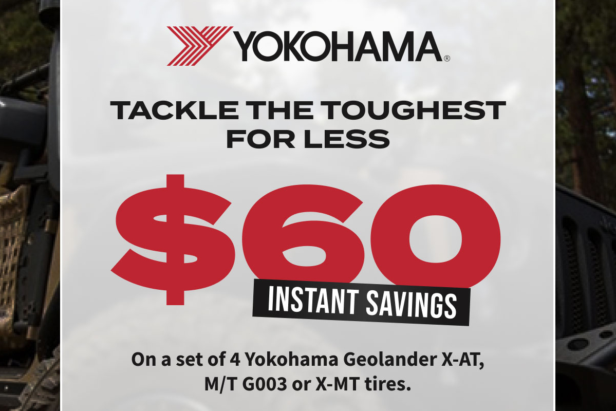 💪 Now through April 30, save $60 INSTANTLY at checkout on a new set of Geolander X-AT and other rugged Yokohama tires with code YOKOHAMA60 at checkout!

🔗 Shop Yokohama: zurl.co/1oWe
