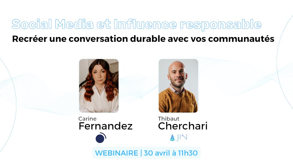 ⏳ Plus que quelques jours pour vous inscrire à notre 
webinaire "Social Media et Influence : recréer une conversation durable avec vos communautés". 

⌚ 04/30 à 11h30

Pour vous inscrire 👇app.livestorm.co/jin/social-med…

#socialmedia #influence