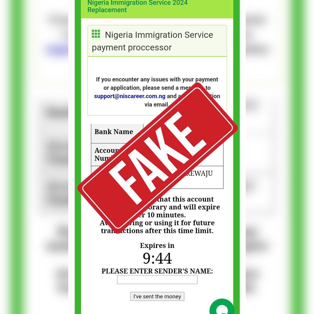 ATTENTION 🚨 The attention of The Service has been drawn to pictures (screenshots) of unscrupulous individuals parading themselves as Immigration recruiters. We have maintained that the Service isn’t recruiting at the moment- that much is explained constantly across our social