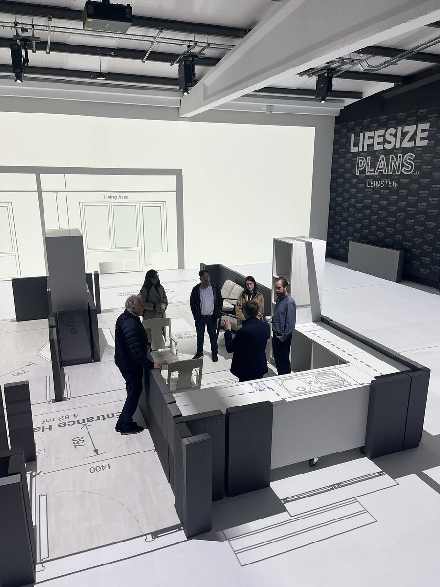 CJFAArchitects's tweet photo. Last week, C.J. Falconer & Associates' Aaron Falconer, and wider Team, walked a client through a 1:1 scale 3D immersive projection of floorplans, for a CJFA-designed exemplar elderly apartment type, at @LifesizePlans Leinster.

The virtual walkthrough at the facility enabled a unique demonstration of some of the universal and futureproof/adaptable features of the apartment design, to the client.

#ElderlyHousing #ExemplarDesign #HousingDelivery #HousingForAll #ResidentialConstruction #QualityHomes #SocialHousing #SocialHousingArchitecture #SocialHousing #Construction #ResidentialDesign #ResidentialArchitecture