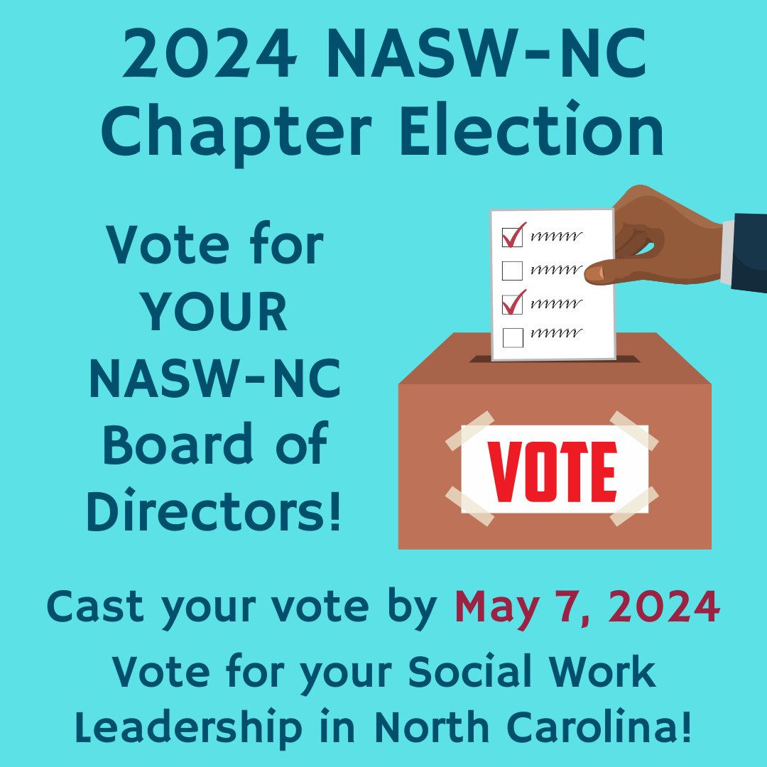NASW-NC is pleased to announce the election for the 2024 NASW-NC Board of Directors is now open. Voting by the NASW-NC membership opens 4/16/24. From April 16, 2024 until May 7, 2024, NASW-NC members can vote for candidates. More info and vote here: naswnc.org/news/670013/Vo…