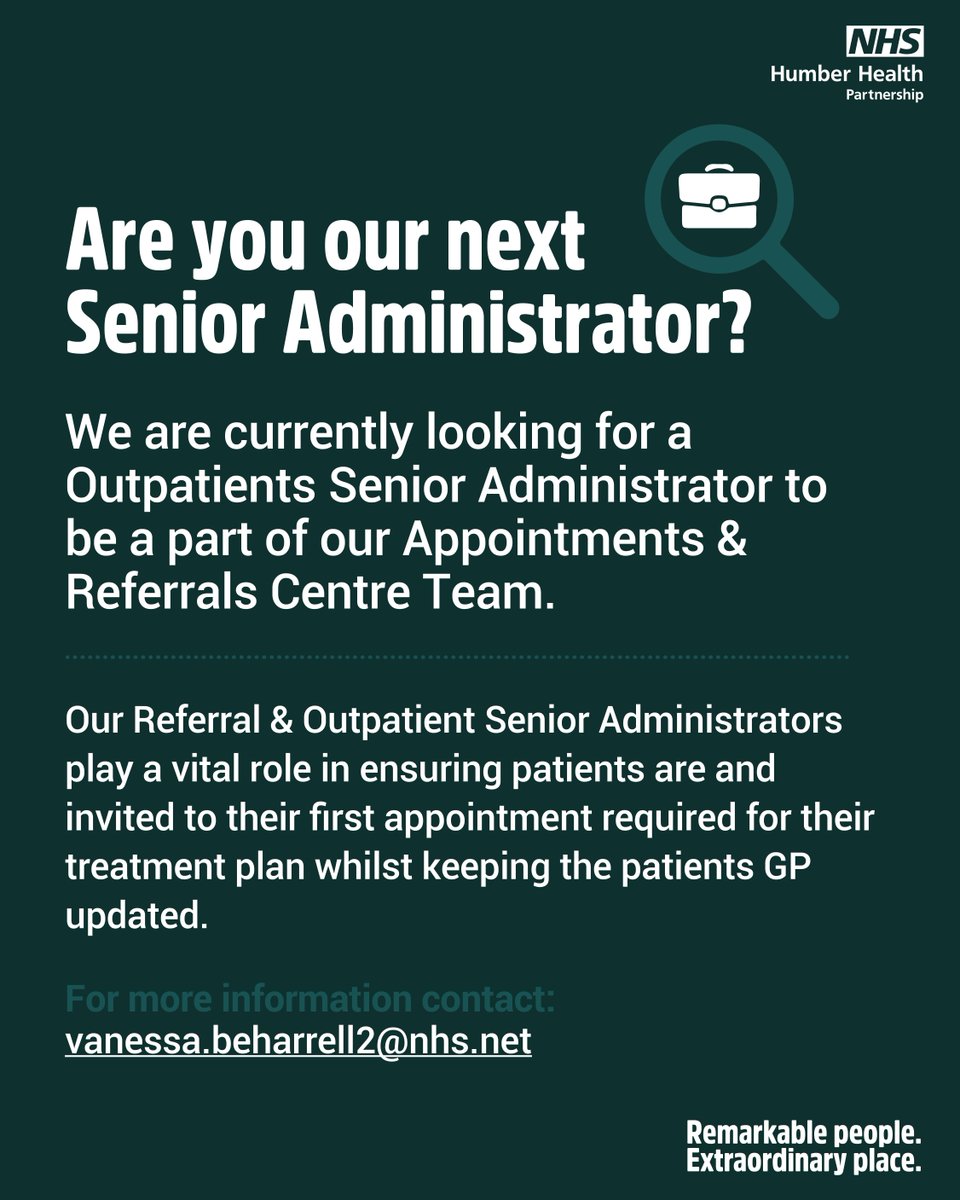 Want to be part of our Clinical Administration Team? We might have the job for you as our next Senior Administrator working in our Appointments & Referrals team. For more information click here: buff.ly/3w7cnTY