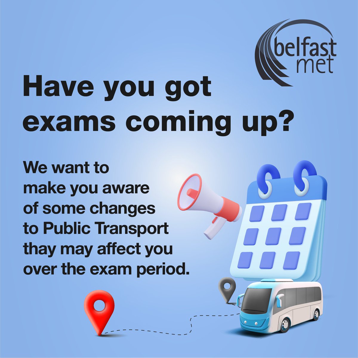 Ongoing construction work at Belfast Grand Central Station may cause significant travel delays in May and June. If you are sitting exams this term, please make sure you take account of this so you can arrive on time. More information can be found here: ow.ly/uRou50RmVC8