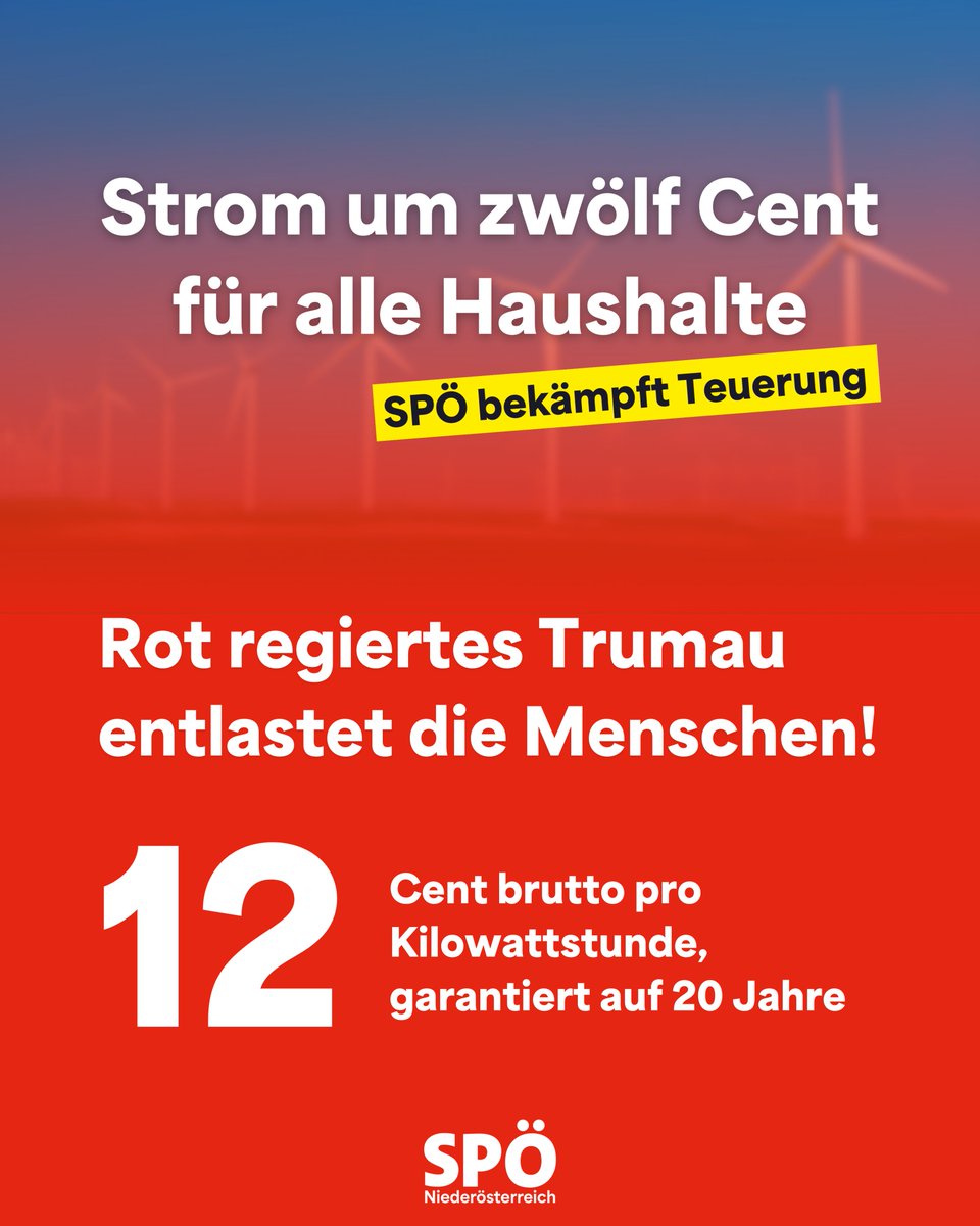 Während andere reden, bekämpfen SPÖ Bürgermeister in NÖ die Teuerung. In Trumau zB bietet Bgm. @AndreasKollros den Bürgerinnen & Bürgern künftig die Möglichkeit, Strom für 12 Cent pro KwH, fix auf 20 Jahre zu beziehen. So schaut effektives Regieren gegen die Teuerung aus!