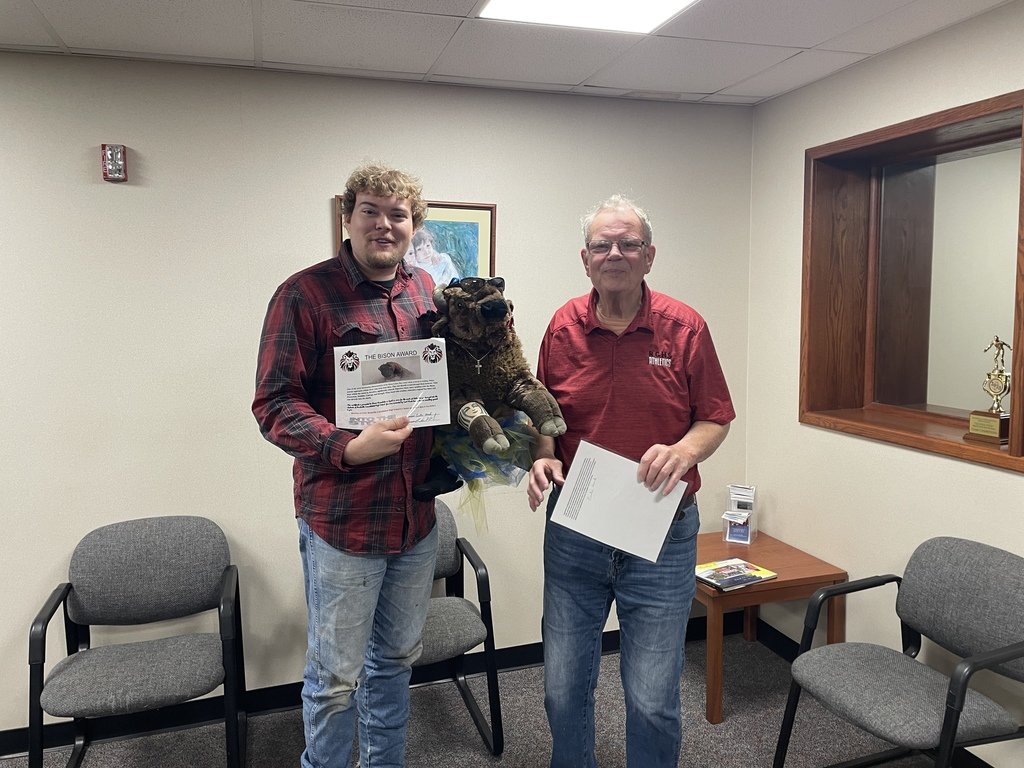 Mr. Mock gave Mr. Brevin Runnebohm, Corporation Technology Coordinator, the Bison Award! Please join us in Congratulating Brevin!