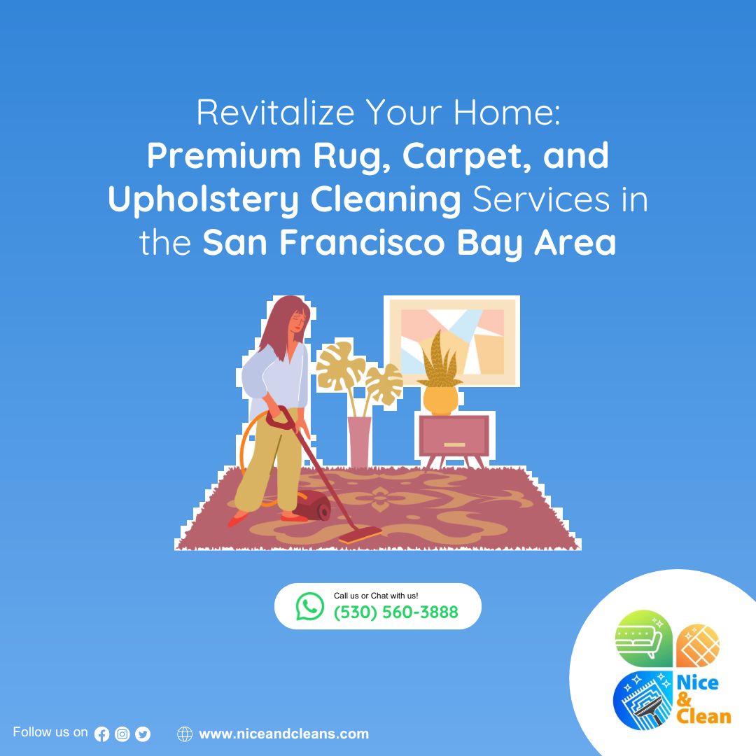 Revitalize your home 🏡✨ with our premium rug, carpet, and upholstery cleaning services in the beautiful San Francisco Bay Area! 🌉

#HomeCleaning #ProfessionalCleaning 
.
Call us or Chat with us on Whatsapp: (530) 560-3888 | (415) 941-8921   
Visit: niceandcleans.com