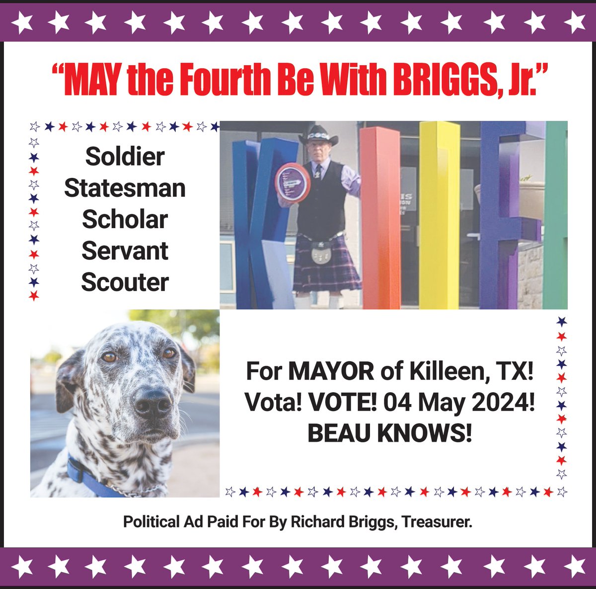 'This Operator Has Been Standing By(e) AND has stepped up with our local grassroots to campaign for MAYOR of Killeen TX 2024. We MUST 'ReClaim Killeen' from DAVOS & Austin. Let's GO, Patriots! Remain Resolute! Aye! 'C.A.P.T_R.I.C.K.' Briggs, Jr. candidate for MAYOR, Killeen TX.