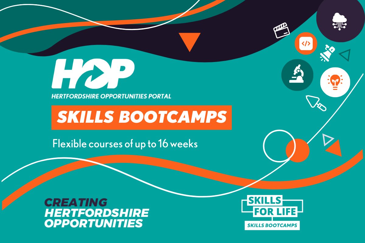 New @HertsLEP #SkillsBootcamps give adults aged 19+ a chance to learn industry-specific skills, while enabling employers to train their workforce & boost business growth! These short courses are free for learners and open to all. Details on @HOPinto_Herts: eu1.hubs.ly/H08Nx_80