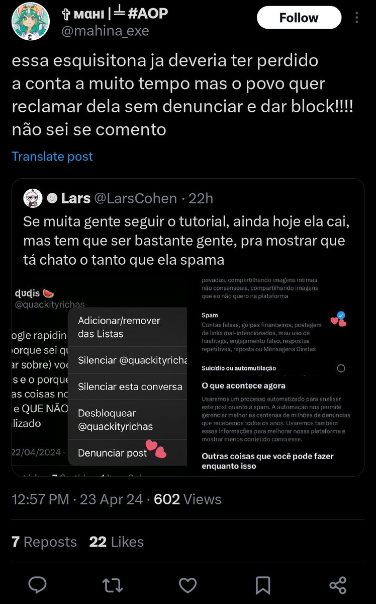 quackityrichas's tweet photo. aqui gente!
já que estão querendo me denunciar por spam só por não irem com minha cara, cabe uma denuncia por difamação e ataques.

se puderem ajudar a denunciar ;)

@/LarsCohen @/mahina_exe https://t.co/h4TBwvFLhv