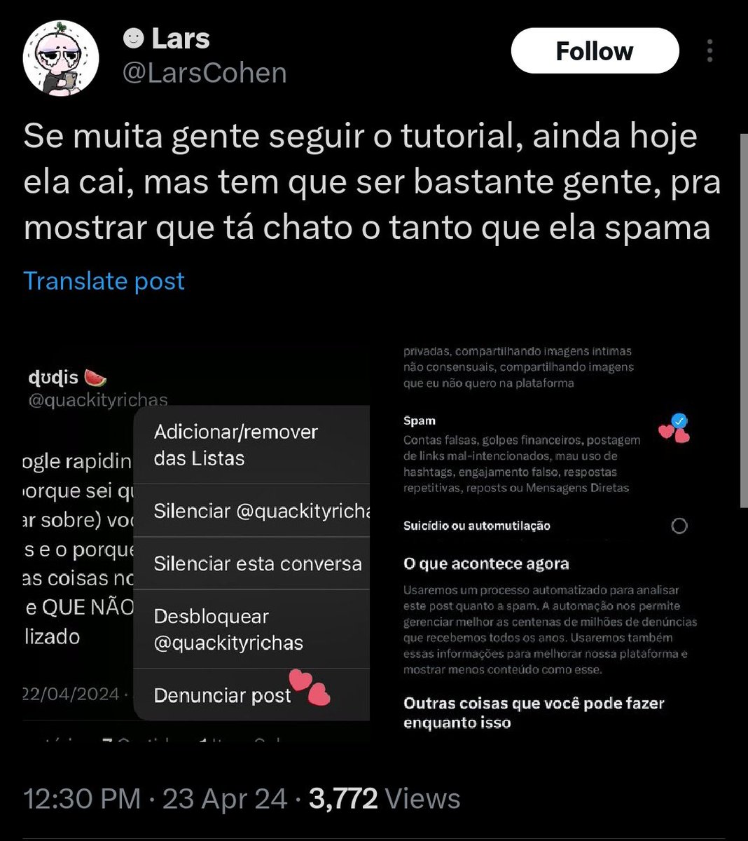 quackityrichas's tweet photo. aqui gente!
já que estão querendo me denunciar por spam só por não irem com minha cara, cabe uma denuncia por difamação e ataques.

se puderem ajudar a denunciar ;)

@/LarsCohen @/mahina_exe https://t.co/h4TBwvFLhv