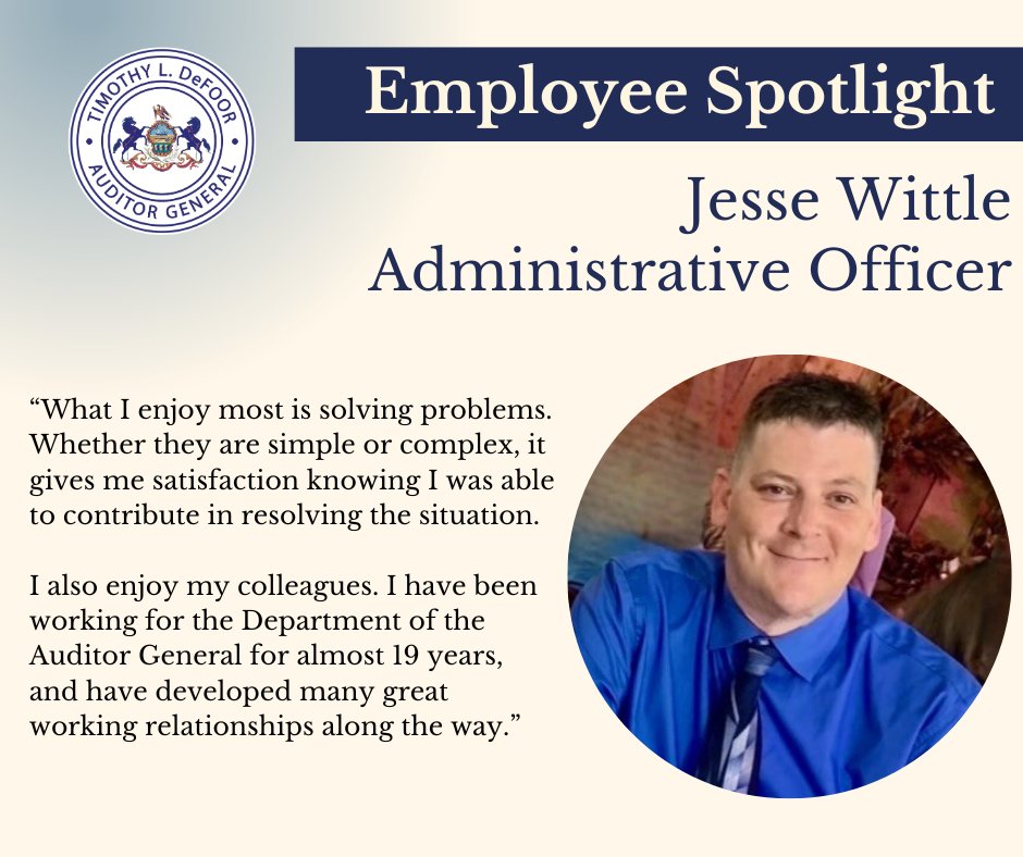 Today is #NationalAdministrativeProfessionalsDay⭐Our Administrative Officers like Jesse work to manage day-to-day operations so the Department of the Auditor General can serve Pennsylvania. Thank you for the work that you do!