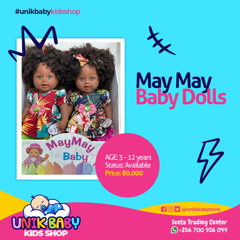 Get your kid(s) this amazing May May baby doll now available for only 80,000 ugx. Find us in Seeta T.C, Next to Total Petrol Station.#whatsapporcall:+256 775 912 041/+256 700 926 049 
#Entebbe #MoneyHeist #Namboole #UNEB #Kabojja #SandF #VandN #Banyarwanda #Kamana #UncleMo #SandF
