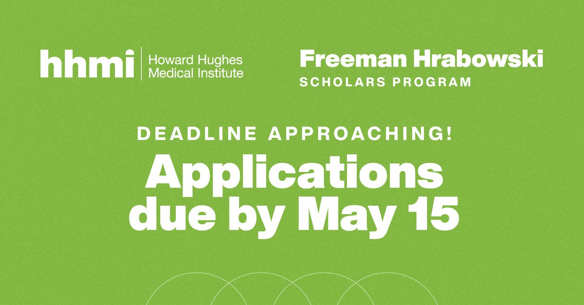 The Freeman Hrabowski Scholars application is due in 🚨 THREE WEEKS 🚨 - don't forget to get your applications in by 3pm EST on MAY 15!! For program and application questions and to submit your application, go here: hhmi.news/3Wj6NJ7