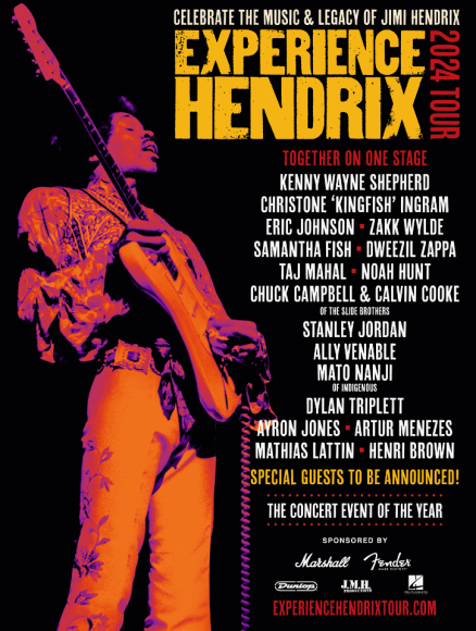 The Experience Hendrix Tour, an all-star tribute to guitar legend Jimi Hendrix, is returning for its first outing in five years this fall, featuring Kenny Wayne Shepherd, Zakk Wylde, Dweezil Zappa, Eric Johnson, Christone “Kingfish” Ingram, and more → cos.lv/4mfG50Rnb20