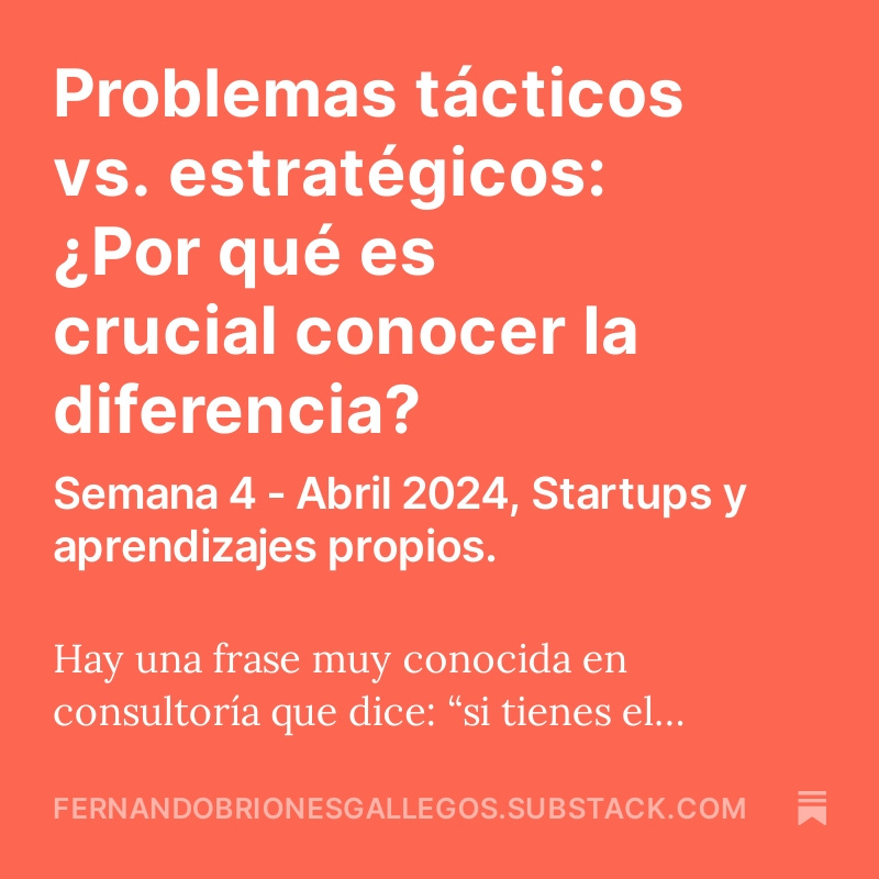 fbrionesgd's tweet photo. “Si tienes el problema bien definido, tienes el 50% de tu problema resuelto”  

Esta semana hablamos de la diferencia entre problemas tácticos vs. estratégicos

Todos los detalles aquí https://t.co/hkcdoKf5Vc
(Semana 4) https://t.co/zBmBeF51gn