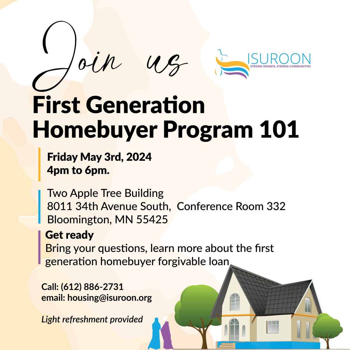 Bring your questions! learn more about the first-generation homebuyer forgivable loan! Please join us on Friday May 3rd from 4-6PM at the Two Apple Tree Buiilding, 8011 34th Ave s, Bloomington, MN 55425 in the conference room 332 #FirstGeneration #Homebuyer